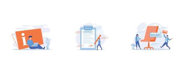 Obraz premium Instruction manual, Contract signing, People applying for vacant job, set flat vector modern illustration