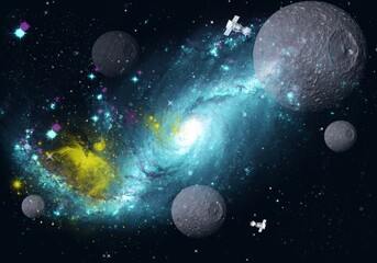 Naklejka na ściany i meble Illustration of galaxy space universe stellar system, solar system, meteorite