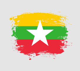 Elegant grungy brush flag with Myanmar national flag vector