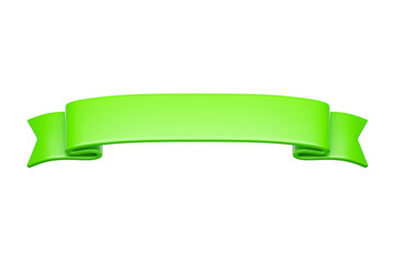 3d label ribbon. Glossy green blank plastic banner for advertisment, promo and decoration elements. High quality isolated render