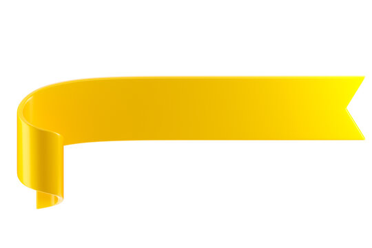3d label ribbon. Glossy yellow blank plastic banner for advertisment, promo and decoration elements. High quality isolated render