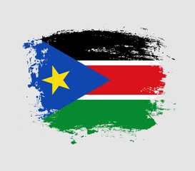 Elegant grungy brush flag with South Sudan national flag vector