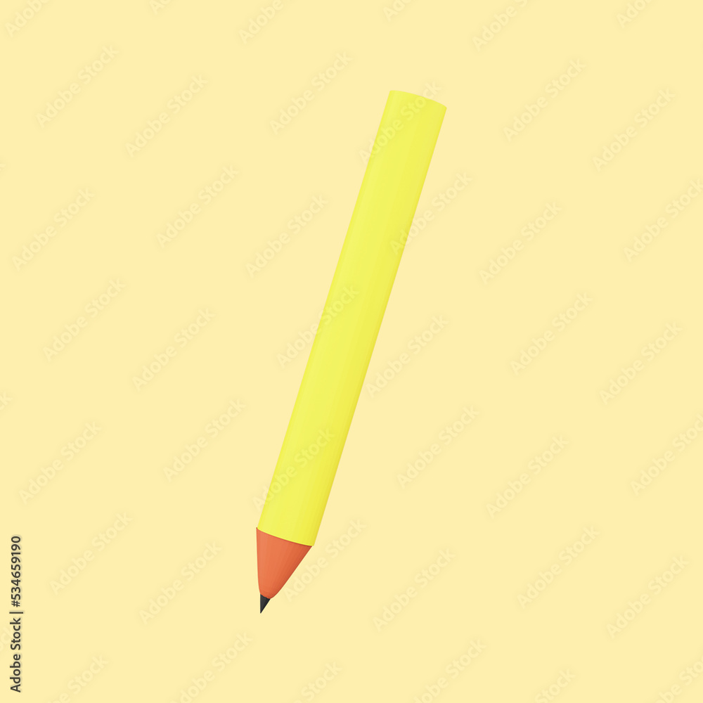 Sticker 3d render of pen or pencil icon against yellow background.