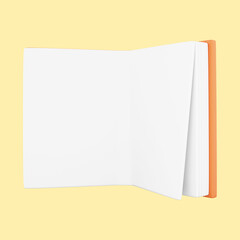 Open Blank Notebook 3D Render Icon Against Yellow Background.