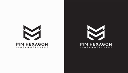 MM Letter hexagon logo vector image