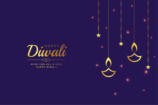 happy diwali banner with lantern in purple background
