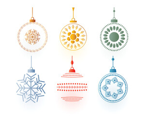 set of six christmas bauble elements design in artistic style