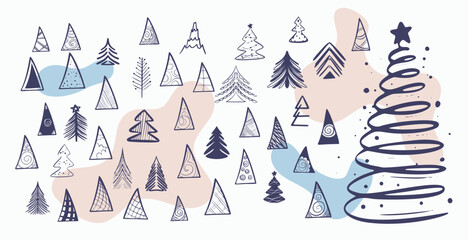 collection of christmas tree icons design in hand drawn style