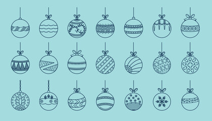 set of christmas ball design in line style