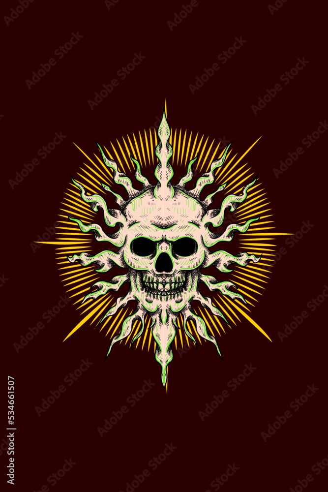 Wall mural sun head skull vector illustration