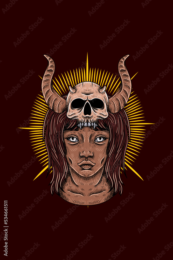 Wall mural Girl with crown skull vector illustration