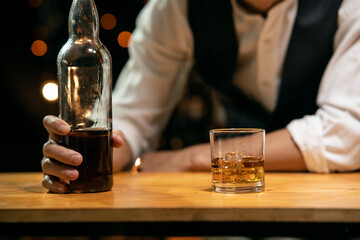 Barman pouring whiskey whiskey glass beautiful night