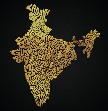 Calligraphic state map of india in golden design
