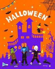 Spooky Halloween Night with Monsters and Treats