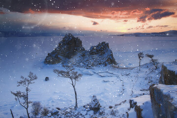 olkhon island baikal winter landscape, russia winter season view lake baikal