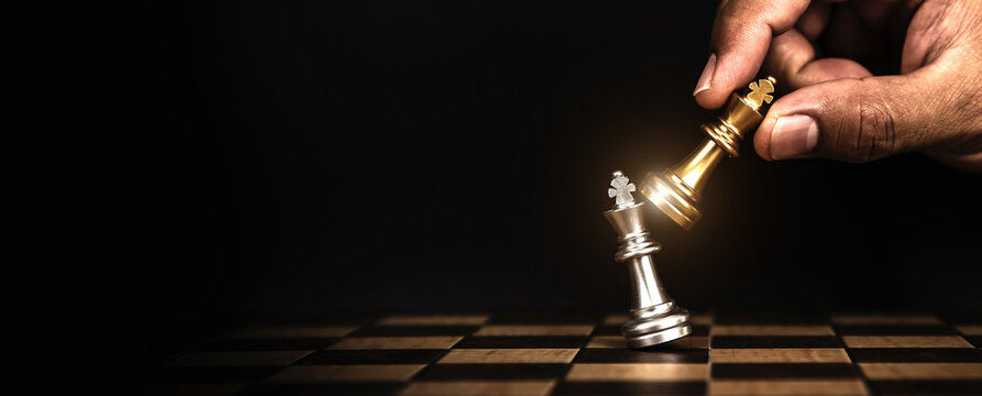 King chess standing on chess board. Business planning, strategy