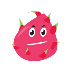 dragon fruit cute character. isolated on a white background. suitable for mascot, children's book, icon, t-shirt design etc. fruit, food, vegetarian, health concept. flat vector design illustration