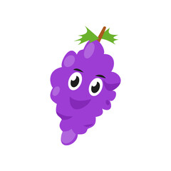 cute character of grapes. isolated on a white background. suitable for mascot, children's book, icon, t-shirt design etc. fruit, food, vegetarian, health concept. flat vector design illustration
