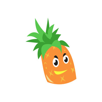 pineapple fruit cute character. isolated on a white background. suitable for mascot, children's book, icon, t-shirt design etc. fruit, food, vegetarian, health concept. flat vector design illustration