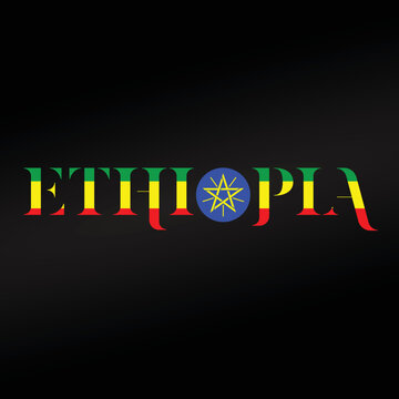 The Ethiopian national flag inside a text 