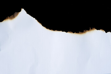 burnt paper frame for texture overlay. damaged white paper with burnt stain background. blank ripped paper edge for a design element.