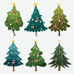 Hand drawn flat christmas trees collection