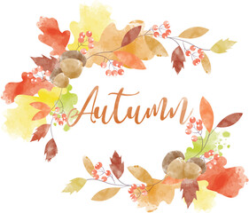 Watercolor abstract background autumn frame collection with seasonal leaves. Hand-painted watercolor natural art, perfect for your designed header, banner, web, wall, cards, etc.