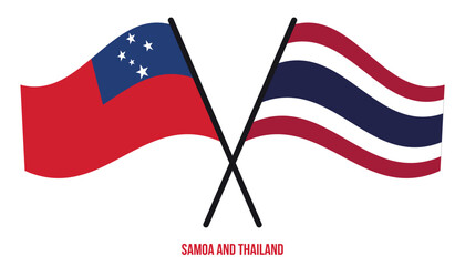 Samoa and Thailand Flags Crossed And Waving Flat Style. Official Proportion. Correct Colors.