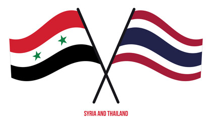 Syria and Thailand Flags Crossed And Waving Flat Style. Official Proportion. Correct Colors.