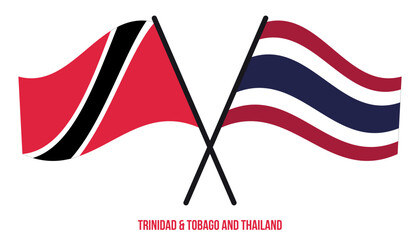 Trinidad & Tobago and Thailand Flags Crossed And Waving Flat Style. Official Proportion.