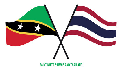 Saint Kitts & Nevis and Thailand Flags Crossed And Waving Flat Style. Official Proportion.