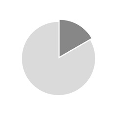 Pie chart, diagram. Gray split filled circle, no stroke, one sixth separated. Isolated png illustration, transparent background. Asset for overlay, montage, presentation. Business concept.