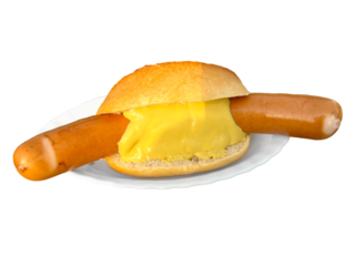 Plate with bockwurst sandwich German Hot Dog  isolated on transparency photo png file 