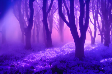 A magical enchanted purple forest.