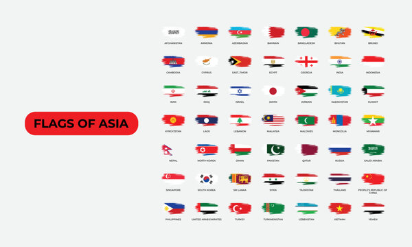 brush stroke flags of asian countries