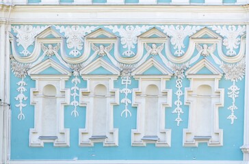 Ornate pattern in Ukrainian barocco style on the walll of the Saint Sophia Cathedral in Kiev, Ukraine