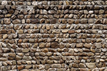 Texture of the wall built of round pebbles in Signagi fortress in Georgia