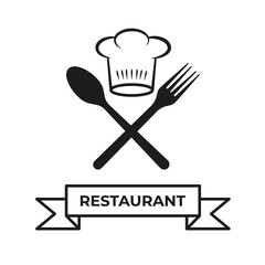 Chef hat spoon and fork restaurant logo template