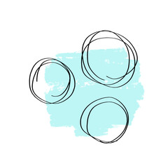 Hand-drawn circles with a pen on a background of multicolored paint spots. Vector doodle on the background of a paint spot.