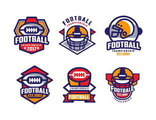 Retro American football championship labels set. Sports tournament badges, t-shirt print vector illustration