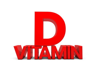 Vitamin D letter in red isolated on white background. Vitamin D 3d. Natural sources of Vitamin concept. 3D rendering