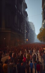 Crowd on the streets of the city. Rally. A large crowd of people.