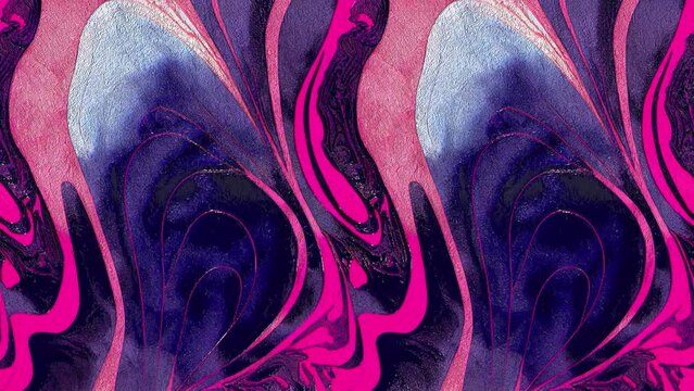 seamless looping abstract marble animation, wood animation, watercolor marble animation. Ebru style.Purple and pink colors. Hand drawn background. Trendy textile, fabric, wrapping. Aqua ink painting