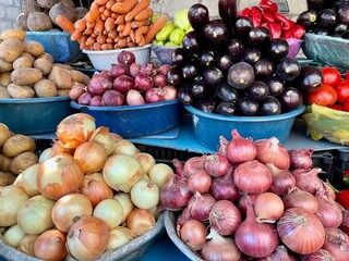 Colorful fresh vegetables on sale at local famers market.