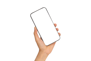 Mockup image of Hand Women holding blank white screen mobile phone.