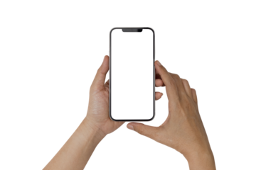 Mockup image of Hand Women holding blank white screen mobile phone.