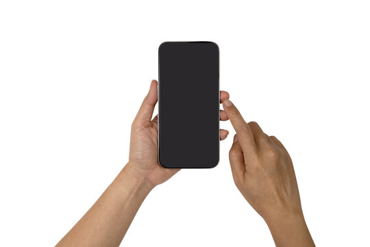 Mockup image of Hand Women holding blank white screen mobile phone.