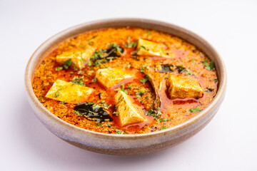 Paneer khus khus curry or cottage cheese posto masala made using poppy seeds, Indian recipe