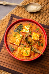 Paneer khus khus curry or cottage cheese posto masala made using poppy seeds, Indian recipe