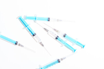 Disposable plastic syringe prepared for injection and vaccination in the hospital. The concept of medicine and health